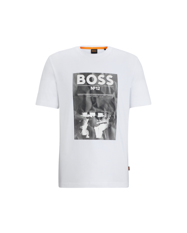Μπλούζα BOSS Te_BossTicket Regular Fit Seasonal Artwork White