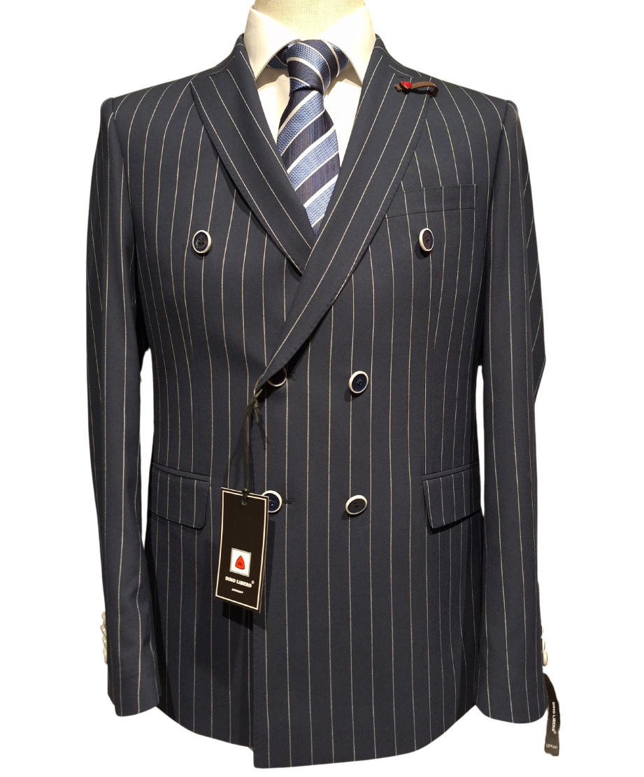 Κοστούμι 2PCS DINO LIBERO Double Breasted 6x2 Stripe Slim Fit Blue